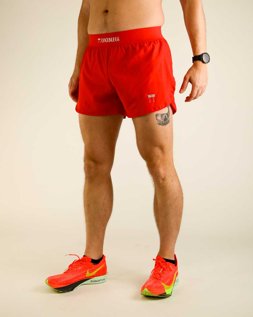Men's Red 4" Half Split Shorts