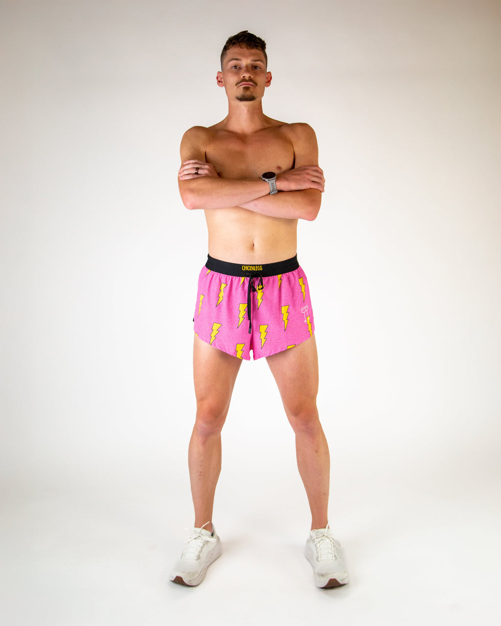 Men's Pink Bolts 2" DS Split Shorts