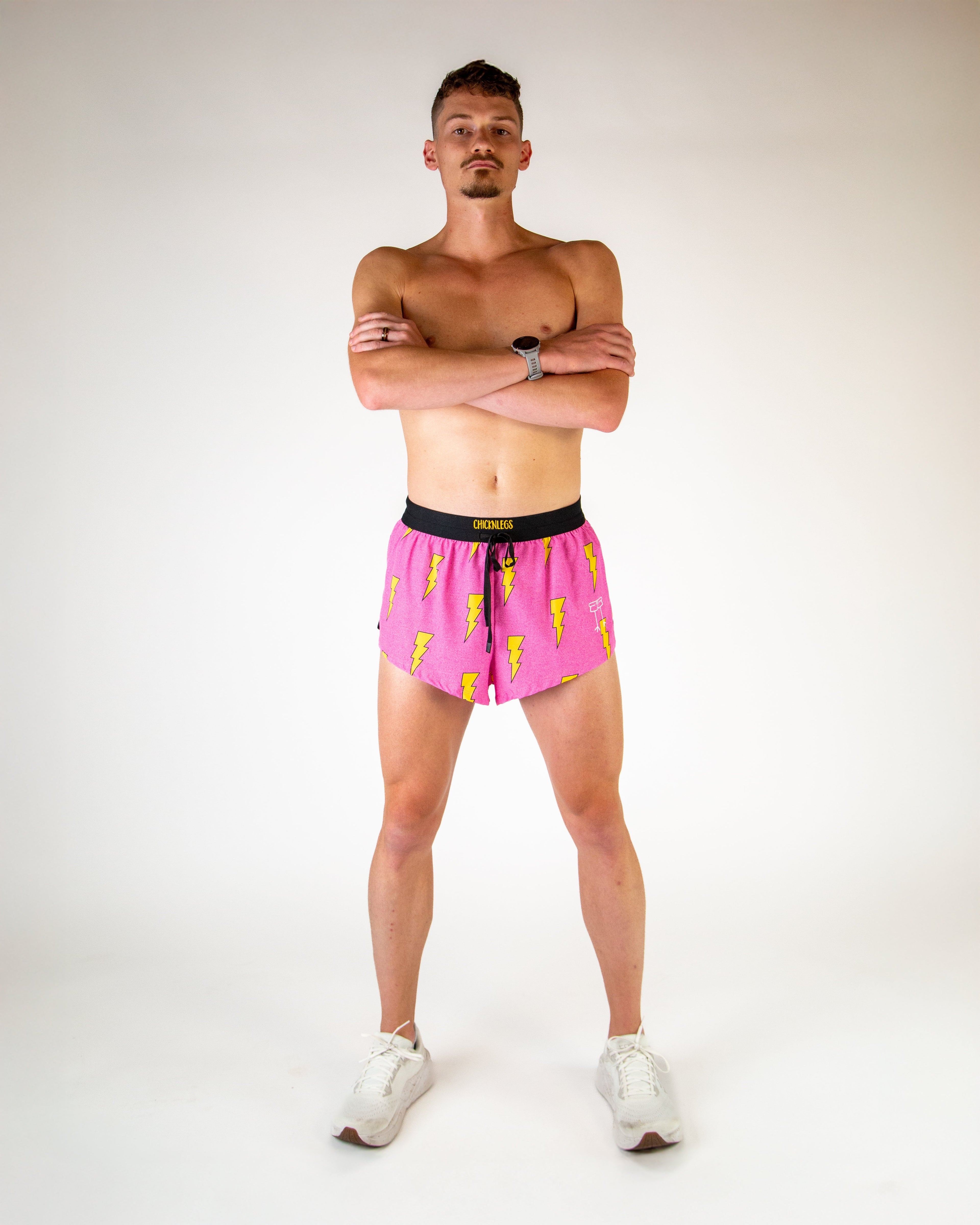 Men's Pink Bolts 2" DS Split Shorts