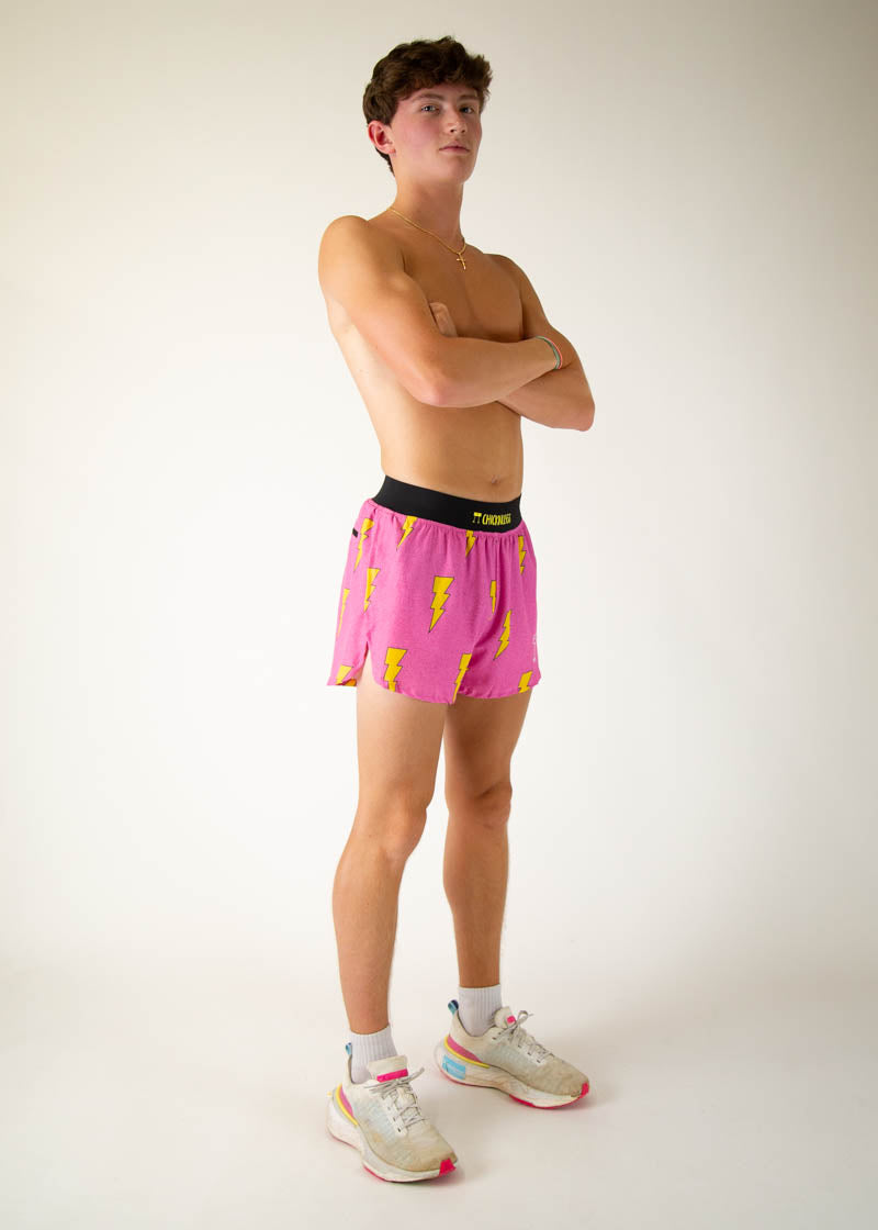 Men's Pink Bolts 4" Half Split Shorts