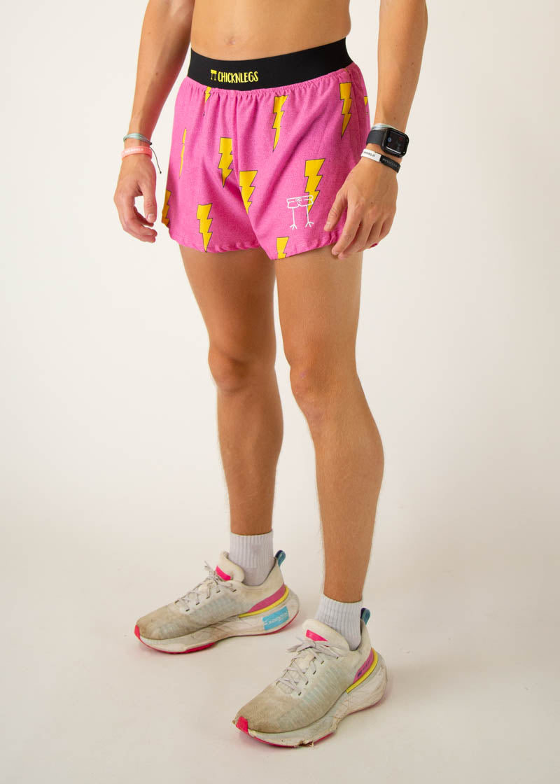 Men's Pink Bolts 4" Half Split Shorts