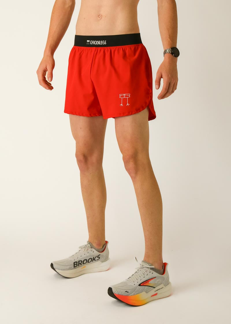 Men's Red 4" Half Split Short