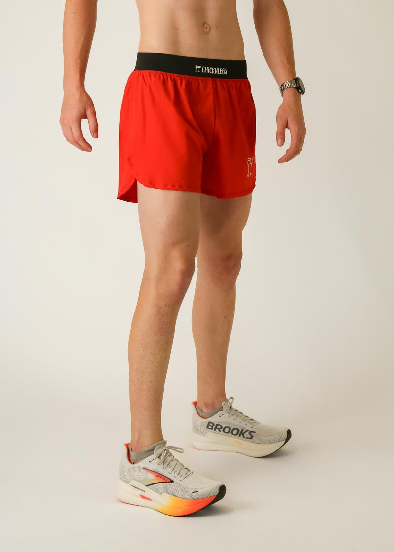 Men's Red 4" Half Split Short