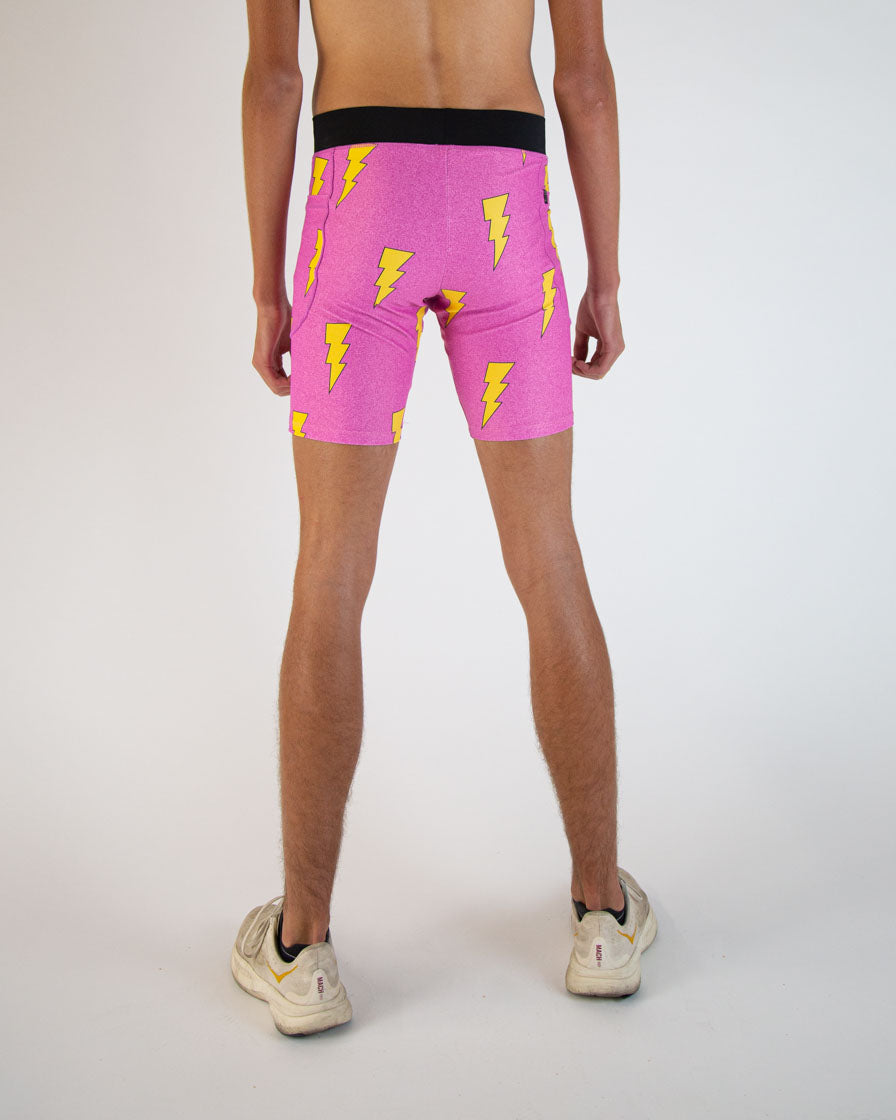 Men's Pink Bolts 8" Half Tights