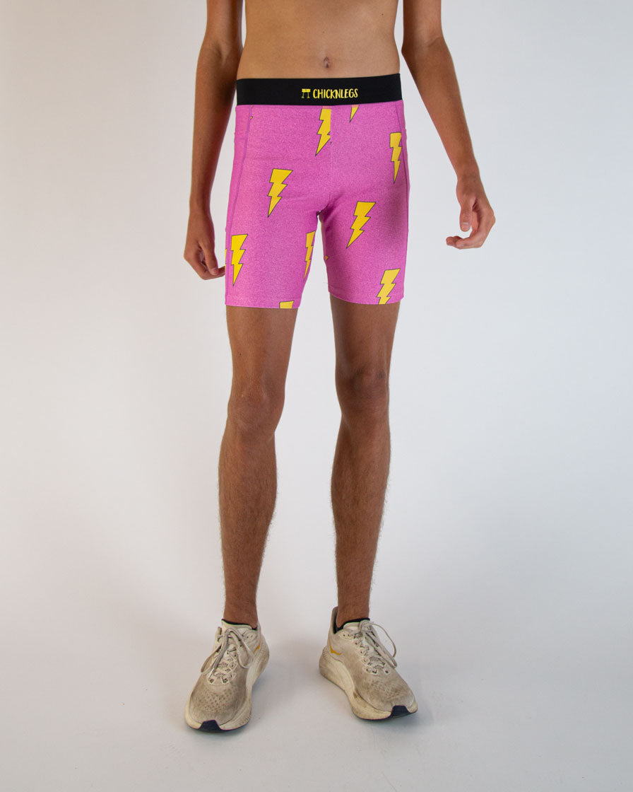 Men's Pink Bolts 8" Half Tights