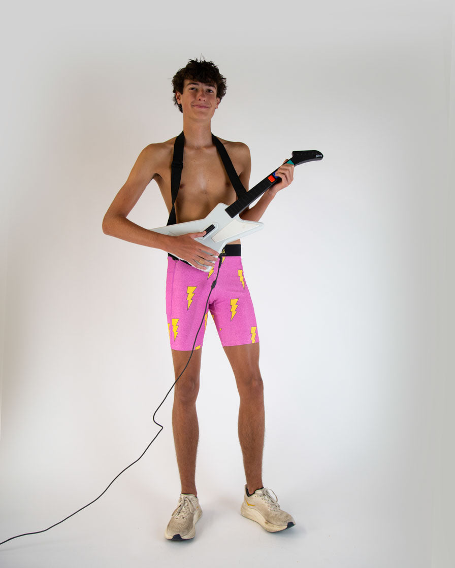 Men's Pink Bolts 8" Half Tights