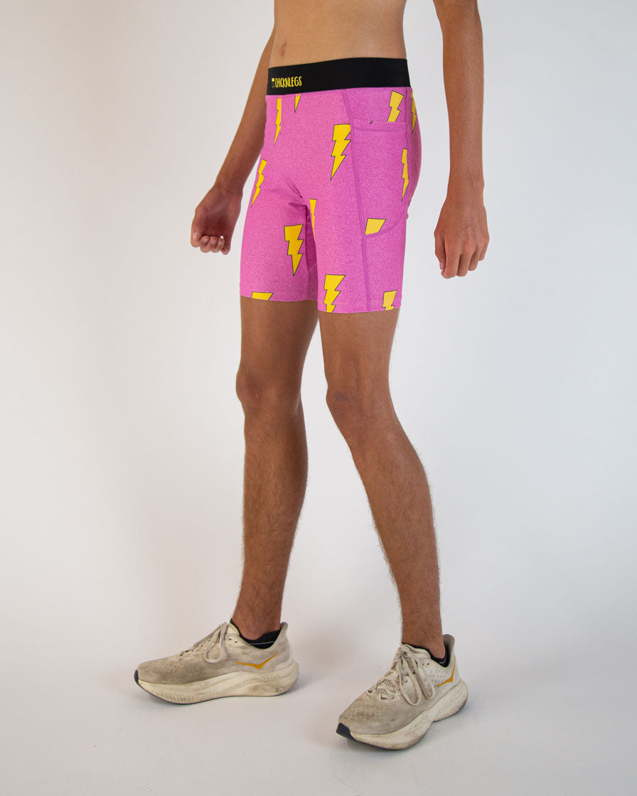Men's Pink Bolts 8" Half Tights