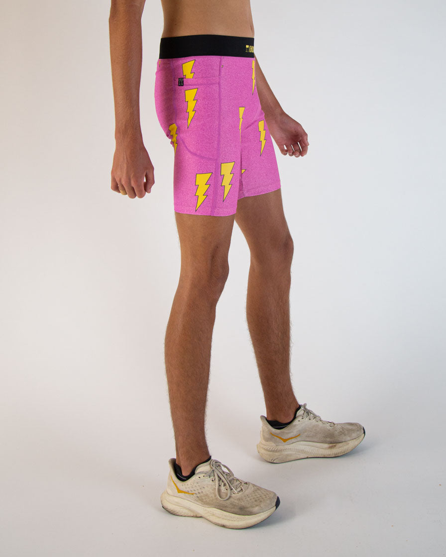Men's Pink Bolts 8" Half Tights